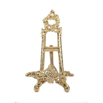 "Soporte de exhibición de caballete dorado de latón de 9"" para marco de fotos ornamentado" Foto 1 de 3