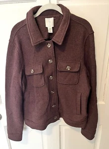 Joie Brown Boiled Wool Button Denim Style Jacket Coat Women’s Size L Large - Picture 1 of 4