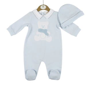 JUEGO DE REGALO ROPA BEBÉ NIÑO MAMELUCOS AZULES TRAJE Y SOMBRERO DISEÑO DE PELUCHE MINTINI - Imagen 1 de 3