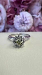 Solitaire ring set in 14K White Gold Fancy Yellow Diamond .25CTW - Picture 1 of 5