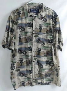 Herren Newport blau amerikanische Tradition Motorraddruck Knopfdruck Shirt Größe Groß - Bild 1 von 4