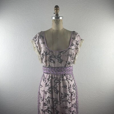 Vestido de Levita Tracy Reesel 4 Plenty Seda Retro Paisley Crochet Encaje Faja Foto 1 de 4