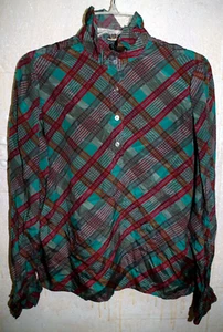 C9 Vintage Saint Laurent Rive Gauche Silk Bias Plaid Blouse 40-8 Ruffle France - Picture 1 of 10