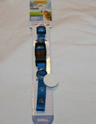 Ruffin' It Small Adjustable Reflective Quadlock Buckle Dog Collar-Blue w/ Paws - Image 1 of 2