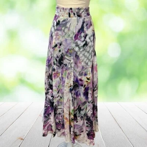 Chiffon Maxi Skirt XL Watercolor Multicolor Gored Lined Fairy Dressy Twirly NEW - Picture 1 of 9