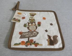 NEW Cracker Barrel Owls Pumpkin Patch Kitchen Hanging Hot Dish Pot Holder - Picture 1 of 7