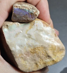 2 x Andamooka Painted Lady Opal Specimens 605.7 Carat Purple Pink Green Lapidary - Bild 1 von 18