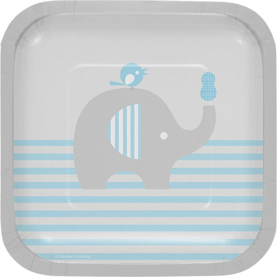 Little Peanut Boy 8 7" Square Luncheon Deep Dish Plates Blue Elephant Baby Showe - Image 1 of 1