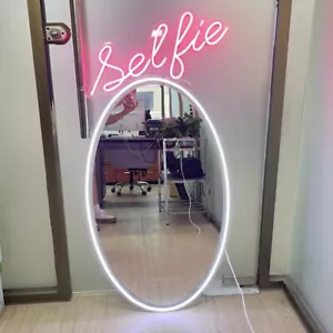 Custom Selfie Oval LED Miror Neon Sign, Birthday, Logo, Gift, Wall Art - Picture 1 of 9