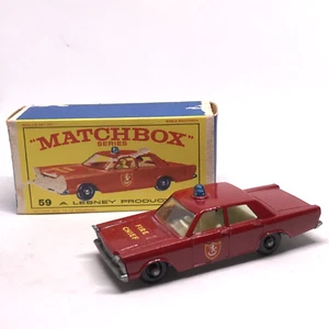Lesney Matchbox No. 55/59 Fire Chief Car Ford Galaxie 1963 Red - England W/Box - Picture 1 of 11