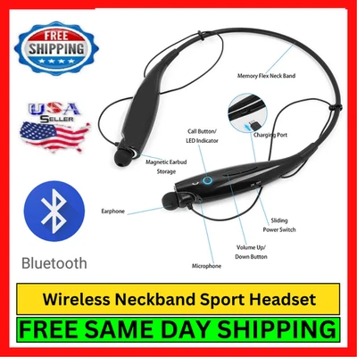 Wireless Bluetooth Neckband Sport Headset Stereo For Running Walking w/ Mic Pack - Image 1 of 4