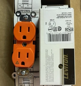 LOTE DE 50 RECEPTÁCULOS LEVITON 5262-IGO, DÚPLEX, ISO 15A 125V NARANJA - Imagen 1 de 6