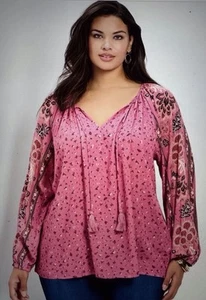 Top campesino ligero manga larga estampado boho rosa Eliana talla grande 20 Avenue - Imagen 1 de 10