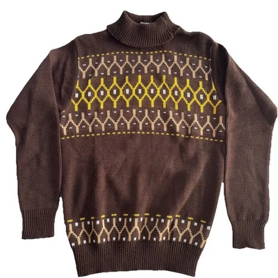 Suéter Cuello Tortuga Marrón y Amarillo Dr Denton's De Colección 100% Acrílico Virgen Para Niños M Foto 1 de 4