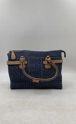 Guess 女式蓝色牛仔皮革装饰几何双手柄托特包 — 第 1/4 张图片