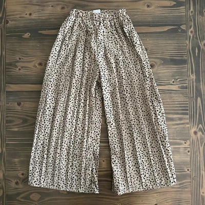 Girls SHEIN Leopard Print Wide-Leg Pants Size 8 Beige Black 100% Polyester - Image 1 of 4