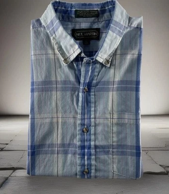 Neil Martin Shirt Mens Size XL Short Sleeve Blue Multicolor Button Down EUC - Image 1 of 4