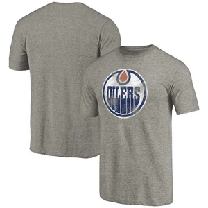 Men's Ash Edmonton Oilers Distressed Team Logo Tri-Blend T-Shirt - Picture 1 of 3