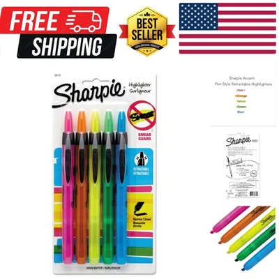 Resaltadores retráctiles - Juego de 5 colores con punta de cincel de precisión para adultos Foto 1 de 4