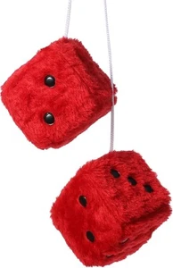 Fuzzy Dice for Car Mirror, 1 Pair of Retro 2.75” Rear View Red - Picture 1 of 8