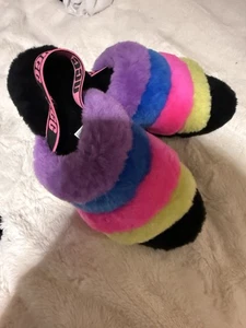 UGG Black MultiColor Fluff Yeah Slide Slippers Sandals Shoes  8 US(39EU) NEW - Picture 1 of 6