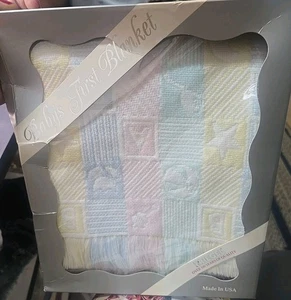 Vintage Pastello Blocco Lettere Quadrato Coperta Bambino Acrilico Frangia Luna Stella - Foto 1 di 6