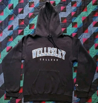 Sudadera con capucha vintage Champion Wellesley College para mujer pequeña suéter azul bordado Foto 1 de 4