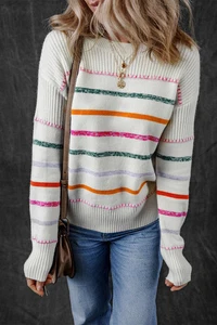 Sophia Striped Ribbed Trim Sweater - Picture 1 of 5