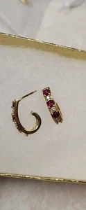 14k Solid Yellow Gold Post Dangle Pierced Earrings Ruby, Diamonds Pre-owned 2.67 - Picture 1 of 3