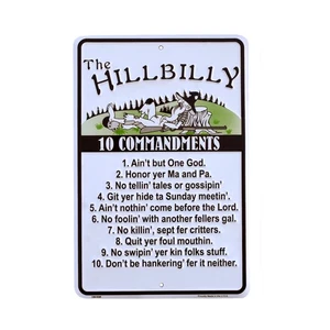 Hillbilly 10 Mandamientos Divertido Letrero Religioso Cristiano Lata Arte de Pared Decoración del Hogar - Imagen 1 de 4