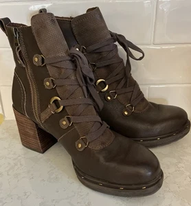 OTBT LEATHER Ankle BOOTS Oregon Heel Hiker Brown  Sz 8.5M $168 Steamboat Boho - Picture 1 of 11