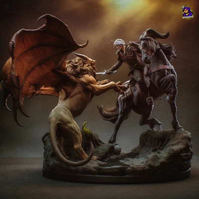 Ciri vs Manticore Diorama - Witcher 4 - Fan Art Figur - Resin 3D Druck 292mm - Bild 1 von 4