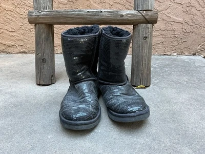 Botas UGG Mujer 3161 Clásicas Cortas Lentejuelas Negras Brillantes Talla 8 Foto 1 de 4