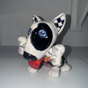 Mexican Talavera Dog W/Bone Animal Figure Bull Terrier 6” - Picture 1 of 7