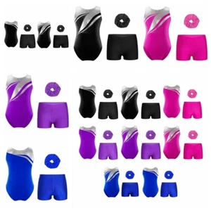 Kids Girls Outfit Metallic Dancewear Leotard Jumpsuit Patchwork Swimsuit Dance - Picture 1 of 49