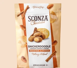 Sconza 1.5 LBS SNICKERDOODLE Sugar Cookie Creme Covered Roasted Almonds BB 10/25 - Picture 1 of 2