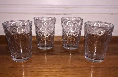 Set of 4 Pasabahce Turkish Circle Optic Dot Pattern Clear Juice Glasses - Image 1 of 4