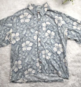 [470] BillaBong Men's Size XL Blue Floral 100% Cotton Hawaiian Button Shirt  - Picture 1 of 7