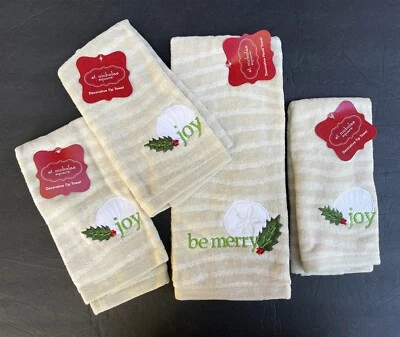St Nicholas Square Coastal Christmas 4pc Hand & Tip Towels Appliqued Sea Shells - Image 1 of 4