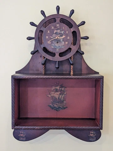 Antique Cushman 76 Mayflower Ship Gilbert Clock with Shelf - UNTESTED, For Parts Cover