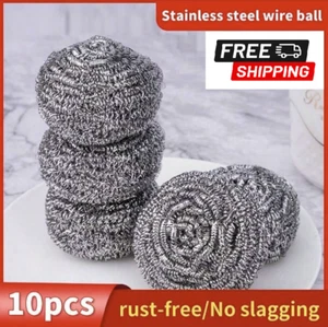 10pcs Stainless Steel Kitchen Cleaning Sponges Scouring Pad Steel Wool Scrubber - Picture 1 of 8