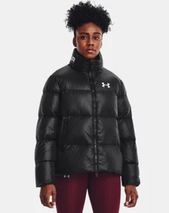 Under Armour UA Womens Down Puffer Full Zip Hooded Jacket Black Sz M 1373443-001 - Picture 1 of 12
