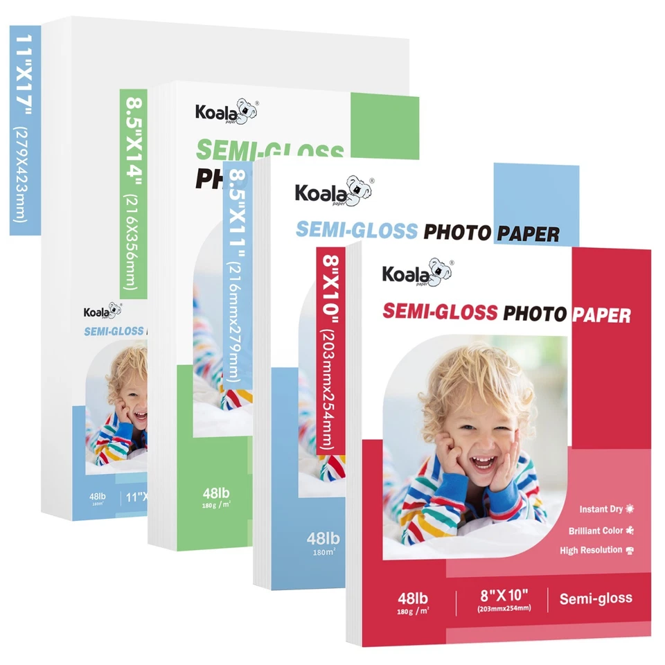 Lot 100-300 Ct Koala 48lb Photo Paper 8.5x11 8x10 11x17 Semi-gloss Inkjet Laser - Image 1 of 4