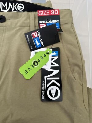 Pelagic Men's Mako Hybrid Shorts Fishing Teflon Quick Dry Color KHA Size 36 - Изображение 1 из 4