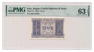 ITALY banknote 2 Lire 1939 PMG MS 63 EPQ Choice Uncirculated - Picture 1 of 7