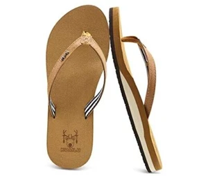 Womens Arch Support Flip Flops Comfortable Yoga Mat Cushion Slip on 8 Khaki - Picture 1 of 7