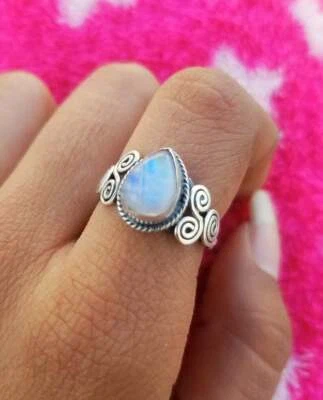 Anillo único de piedras preciosas de luna de plata de ley 925 hecho a mano todos los tamaños Foto 1 de 4