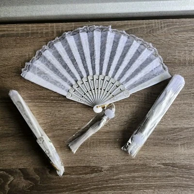 Abanico de Mano Plástico Abanico de Mano Bolsillo ole Danza Blanco Floral Borla LOTE 3 Foto 1 de 4