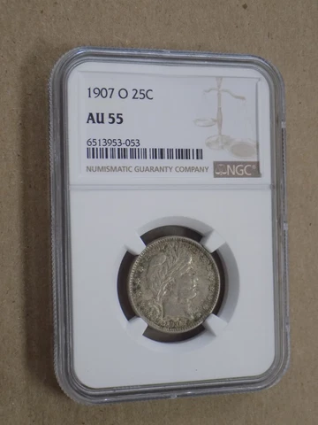 1907 O 25C Barber Quarter NGC AU55 Cover