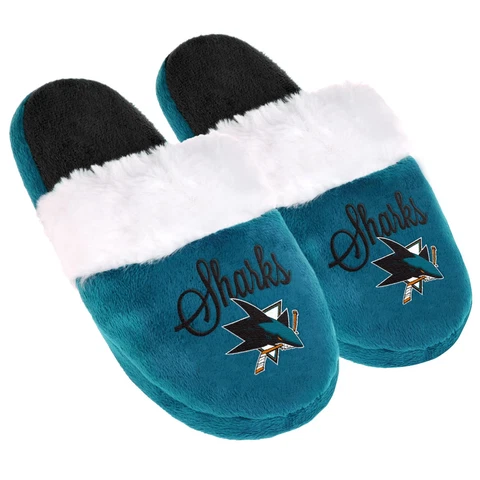 San Jose Sharks Womens Colorblock Fur Slide Slippers NHL Cover